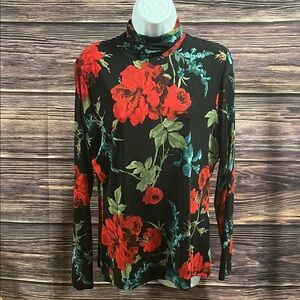 INC International Concepts Black and Red Floral Blouse